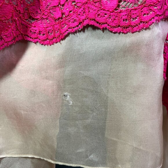 Tracy Reese Size 10 Hanky Hem Frock Sheer Lace Overlay Geranium Pink *Flaw - Picture 11 of 16
